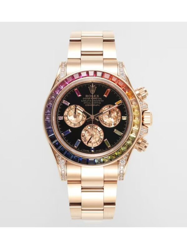 ROLEX Cosmograph Daytona Automatic Movement 100m Water Resistance New Rainbow Rock Candy Diamond Engraving Gold Rainbow Daytona Men's Watch Swiss Watch 40mm Black Dial
