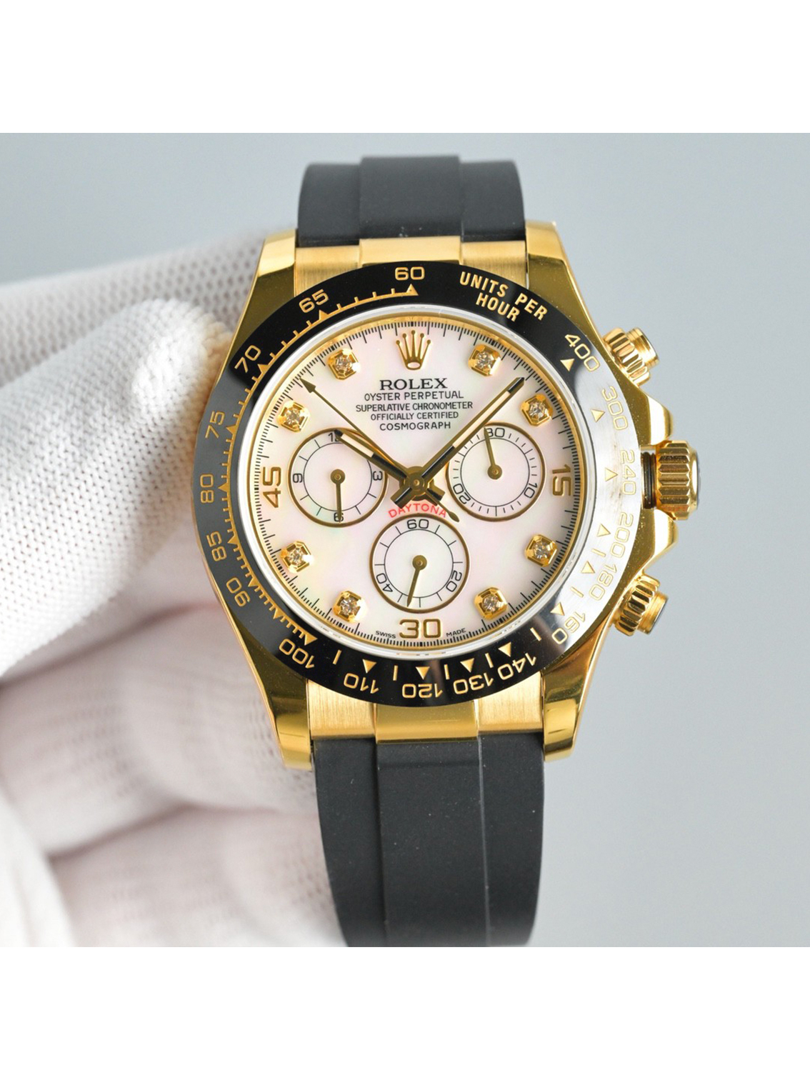 ROLEX Cosmograph Daytona Automatic Movement Yellow Gold Case Men's Watch Swiss 40mm Yellow Dial Yellow Gold Case Rubber Strap - Image 5