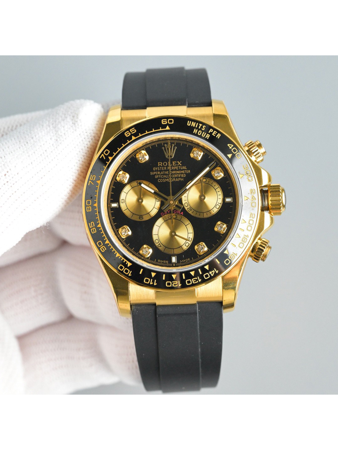 ROLEX Cosmograph Daytona Automatic Movement Yellow Gold Case Men's Watch Swiss 40mm Yellow Dial Yellow Gold Case Rubber Strap - Image 2
