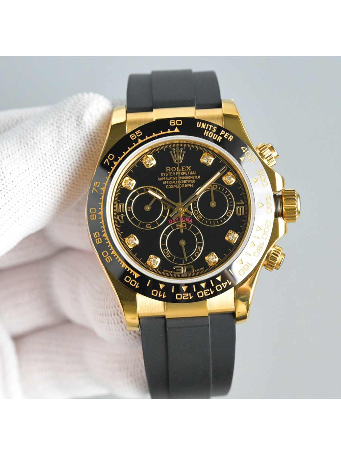 ROLEX Cosmograph Daytona Automatic Movement Yellow Gold Case Men's Watch Swiss 40mm Yellow Dial Yellow Gold Case Rubber Strap - Image 4