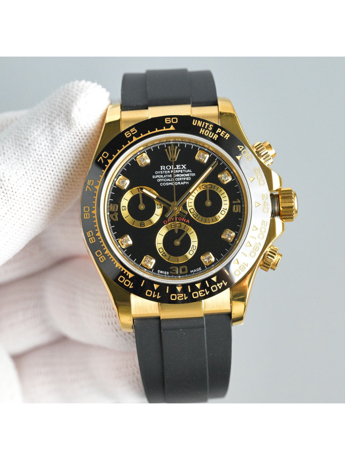 ROLEX Cosmograph Daytona Automatic Movement Yellow Gold Case Men's Watch Swiss 40mm Yellow Dial Yellow Gold Case Rubber Strap - Image 3