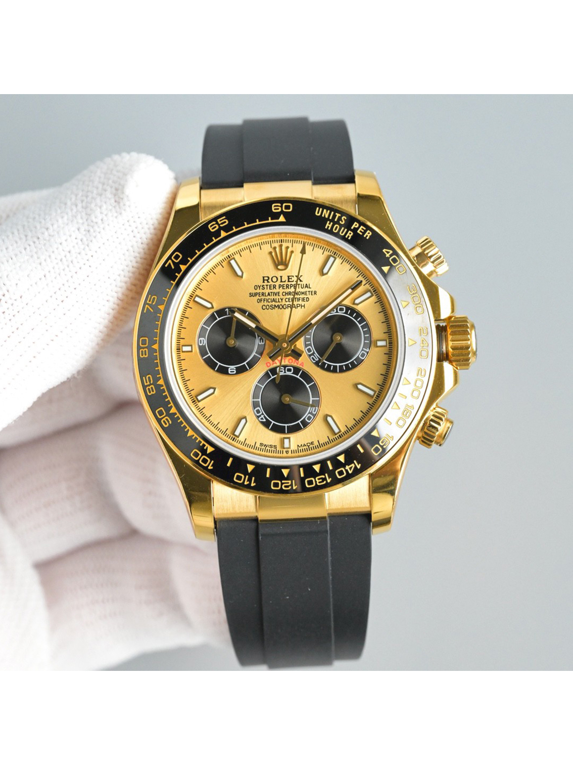 ROLEX Cosmograph Daytona Automatic Movement Yellow Gold Case Men's Watch Swiss 40mm Yellow Dial Yellow Gold Case Rubber Strap