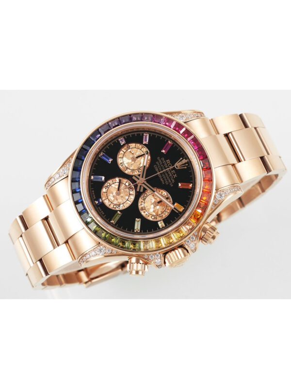 ROLEX Cosmograph Daytona Automatic Movement 100m Water Resistance New Rainbow Rock Candy Diamond Engraving Gold Rainbow Daytona Men's Watch Swiss Watch 40mm Black Dial - Image 2