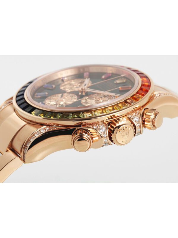 ROLEX Cosmograph Daytona Automatic Movement 100m Water Resistance New Rainbow Rock Candy Diamond Engraving Gold Rainbow Daytona Men's Watch Swiss Watch 40mm Black Dial - Image 3