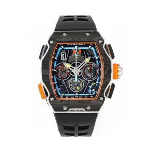 RICHARD MILLE Men's Automatic Mechanical Movement 50m Water Resistance Swiss Men's Watch 43.84*49.94mm Hollow Dial Carbon Fiber Case Rubber Strap