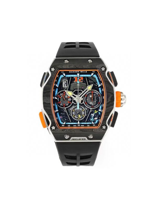 RICHARD MILLE Men's Automatic Mechanical Movement 50m Water Resistance Swiss Men's Watch 43.84*49.94mm Hollow Dial Carbon Fiber Case Rubber Strap