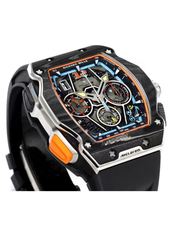 RICHARD MILLE Men's Automatic Mechanical Movement 50m Water Resistance Swiss Men's Watch 43.84*49.94mm Hollow Dial Carbon Fiber Case Rubber Strap - Image 2