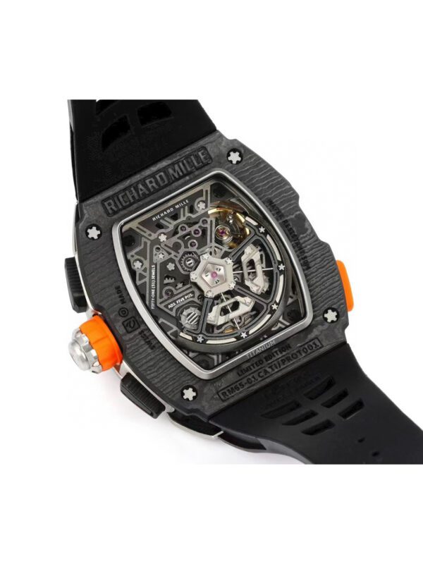RICHARD MILLE Men's Automatic Mechanical Movement 50m Water Resistance Swiss Men's Watch 43.84*49.94mm Hollow Dial Carbon Fiber Case Rubber Strap - Image 3