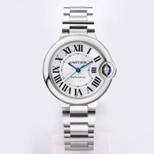 CARTIER Blue Balloon Collection Essential Classic Automatic Mechanical Movement Women's Watch Swiss 33mm Silver Dial Stainless Steel Case and Strap