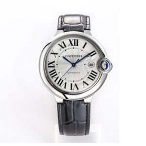 Cartier Blue Balloon series automatic mechanical movement, date display, calendar, men's watch, Swiss watch, 42mm, silver dial, stainless steel case, alligator leather strap