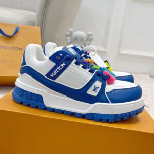 Louis Vuitton Trainer Maxi Low-Top Lace-Up Sneakers for Men (White and Blue)