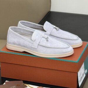 Loro Piana Summer Charms Walk Suede Leather Round Toe Slip-On Moccasins Loafers Women's Turquoise