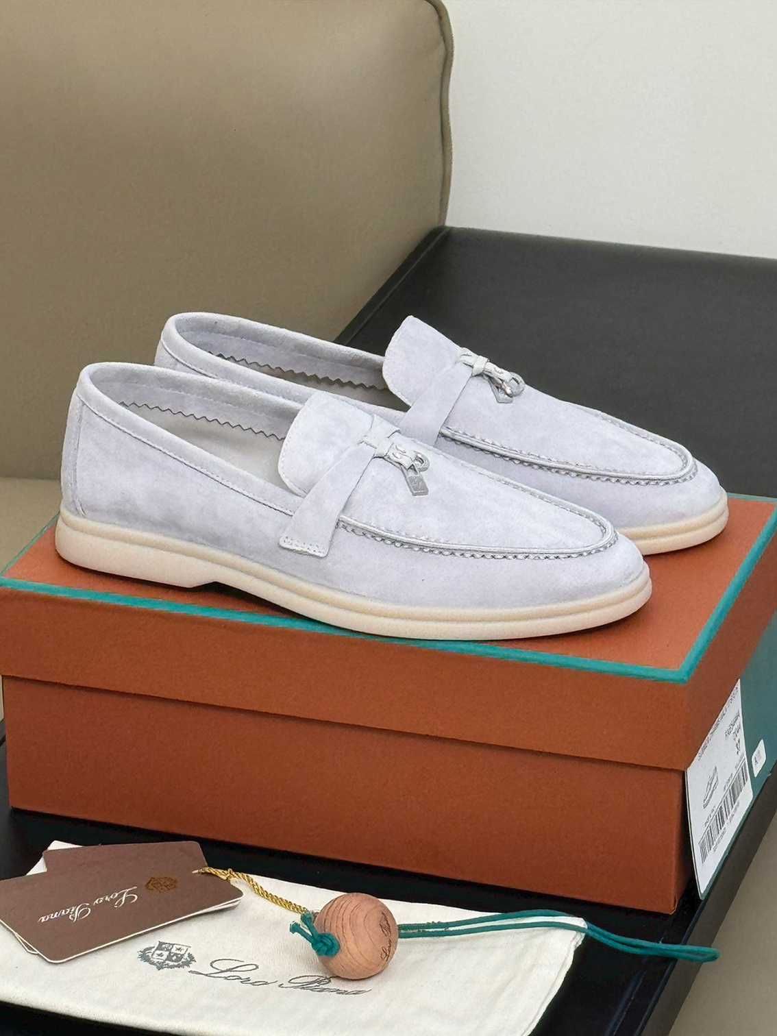 Loro Piana Summer Charms Walk Suede Leather Round Toe Slip-On Moccasins Loafers Women's Turquoise