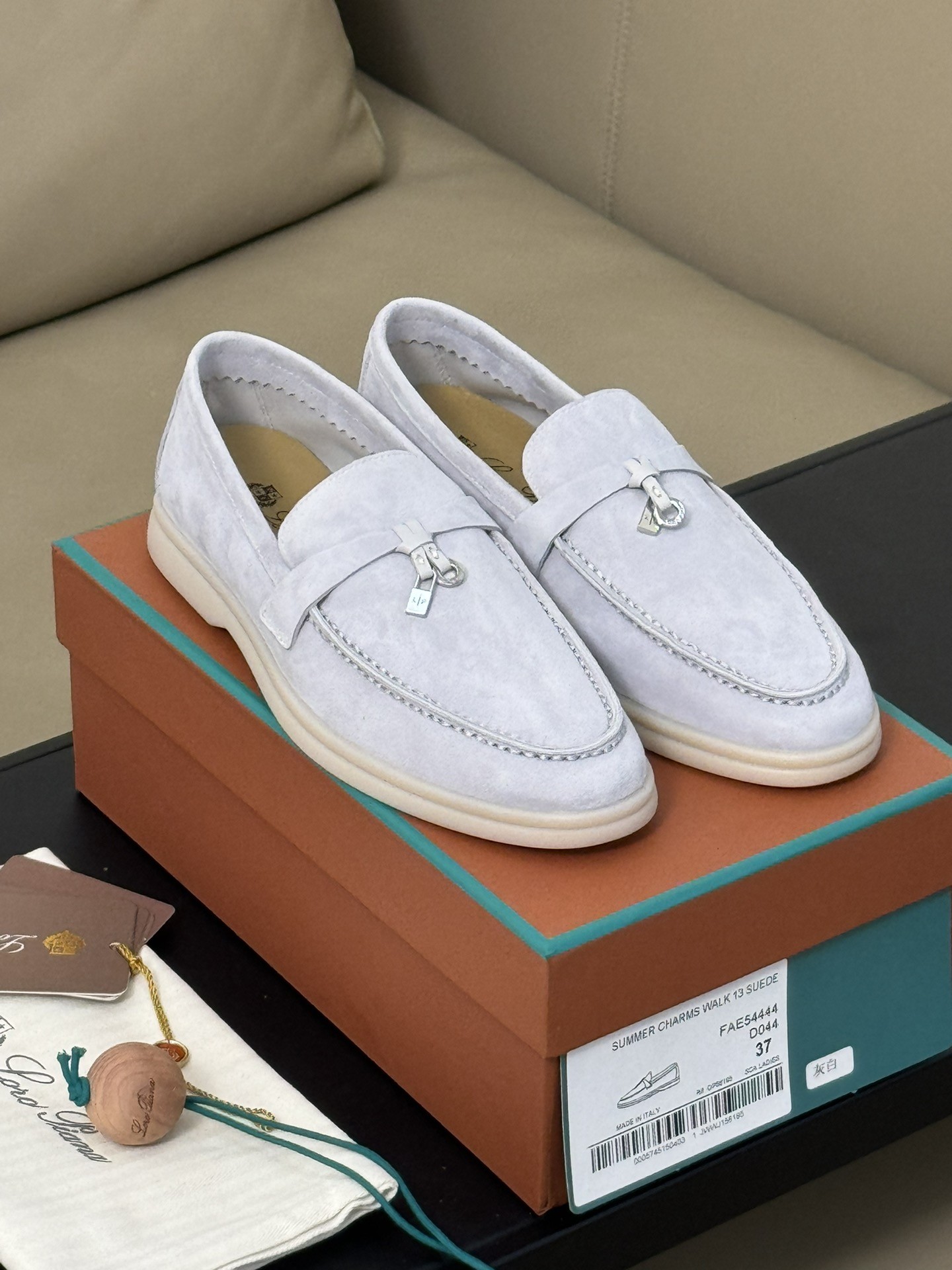 Loro Piana Summer Charms Walk Suede Leather Round Toe Slip-On Moccasins Loafers Women's Turquoise - Image 2