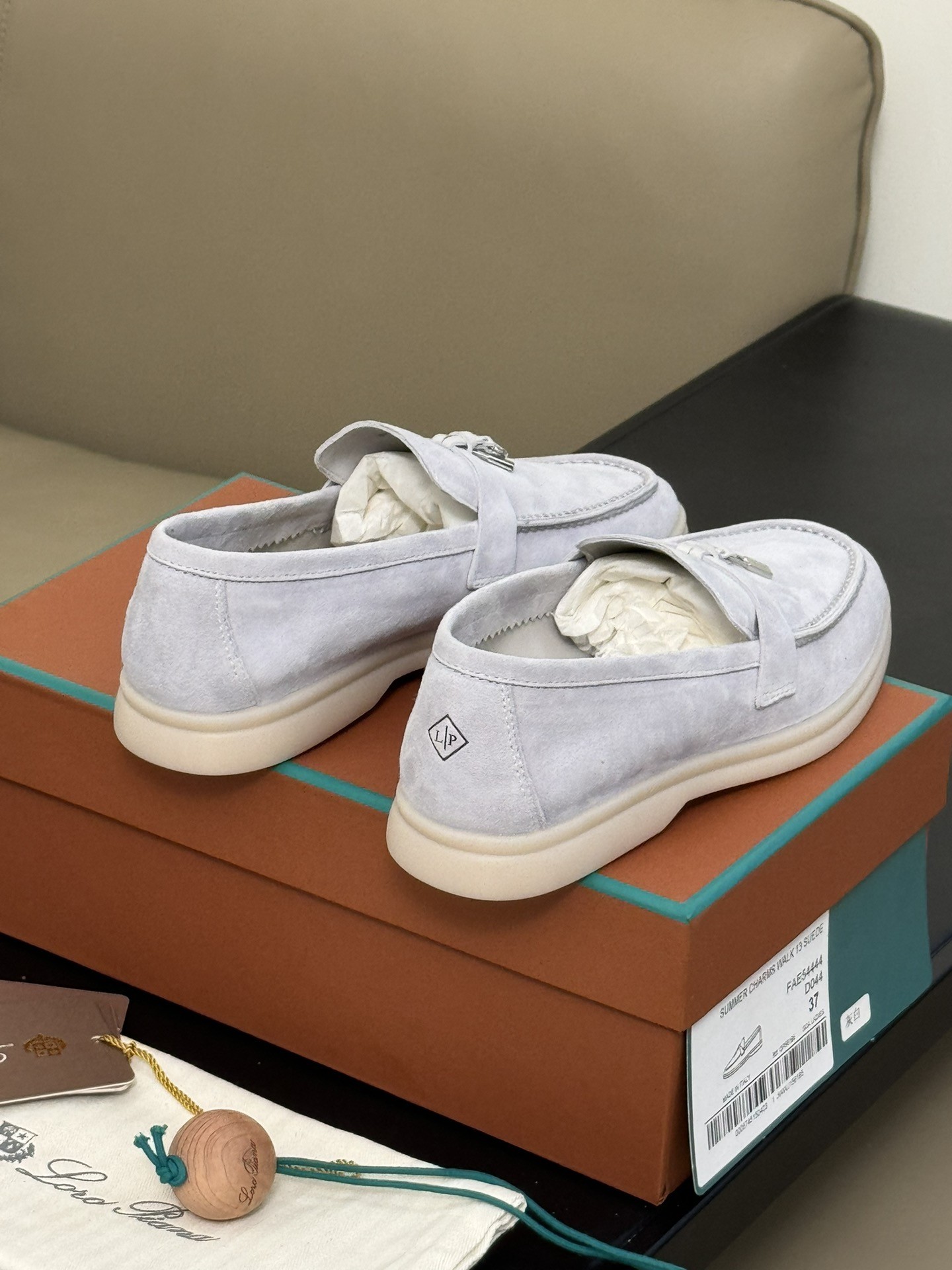 Loro Piana Summer Charms Walk Suede Leather Round Toe Slip-On Moccasins Loafers Women's Turquoise - Image 4