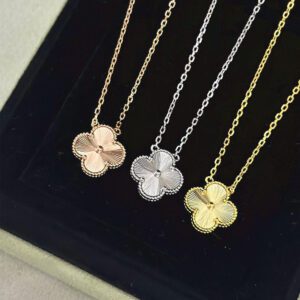 Van Cleef & Arpels laser-engraved four-leaf clover necklace in 18k gold for women, available in three colors