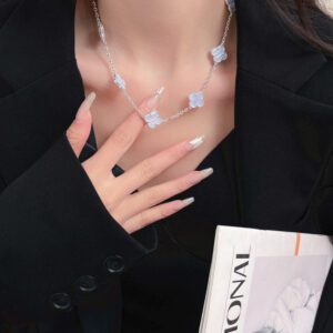 Van Cleef & Arpels Classic Pattern White Gold Chalcedony Necklace for Women
