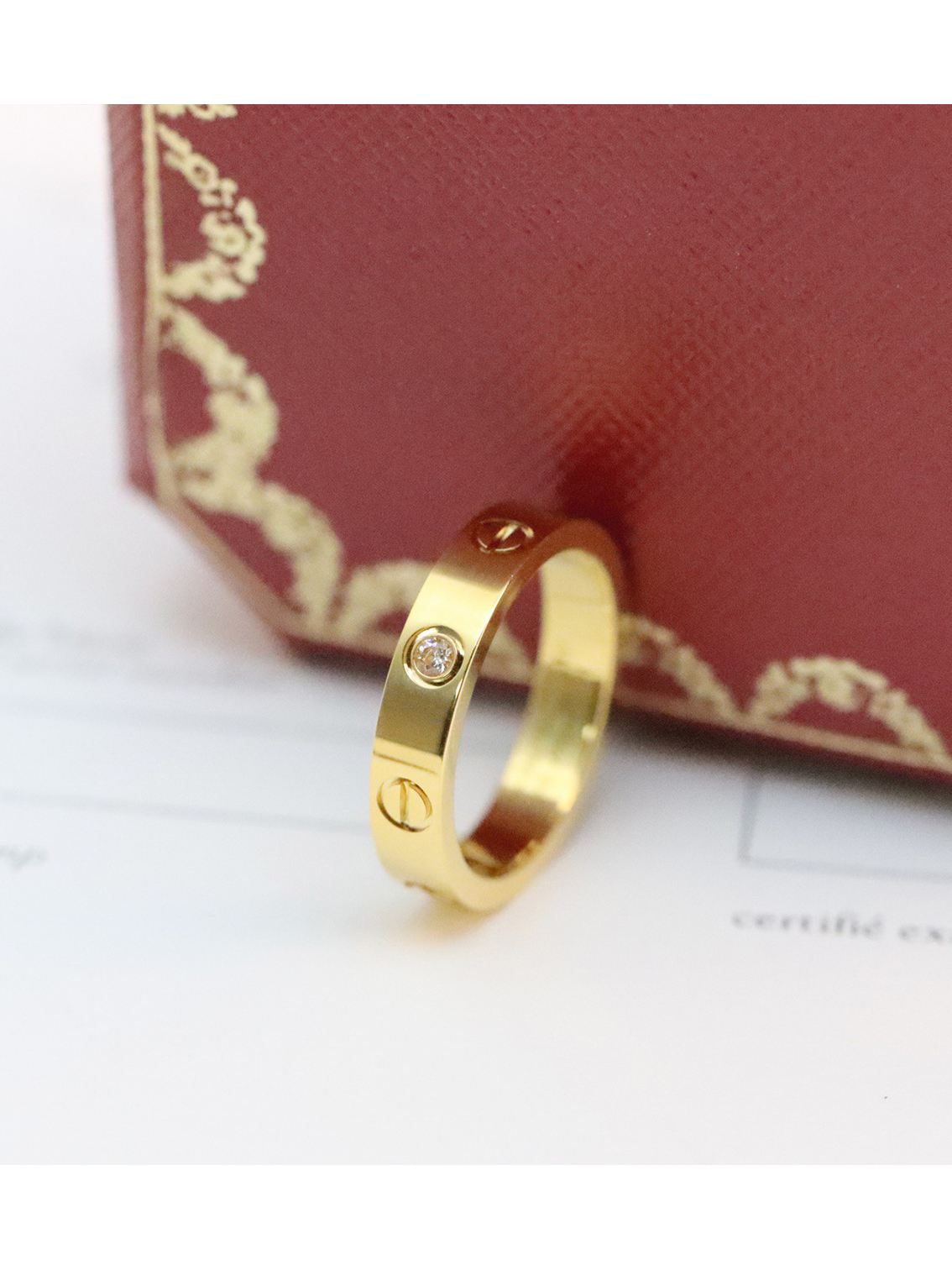 Cartier set with a single diamond, single ring with engraved letter decoration, 18K rose gold ring, unisex couple's style, rose gold, yellow gold and white gold three colors available - Image 4