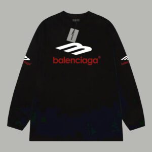 BALENCIAGA official website same style classic front and back contrast color lettering printed double yarn pure cotton long sleeves