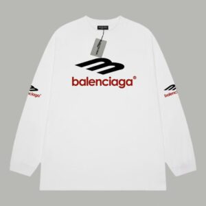 BALENCIAGA official website same style classic front and back contrast color lettering printed double yarn pure cotton long sleeves